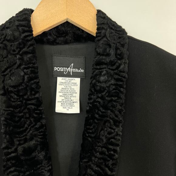 90s Vintage Positive Attitude Long Velvet Collar Retro Blazer - Picture 3 of 4